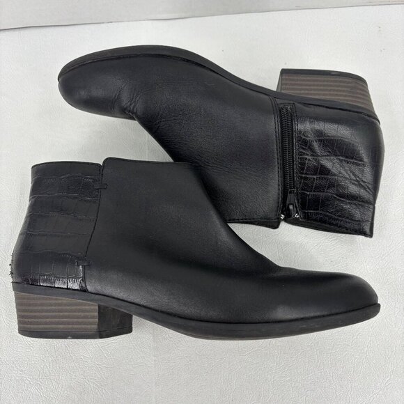 Clarks Addiy Zora Ankle Booties Womens 8.5 Black Leather Croc Embossed Boot - Picture 2 of 10